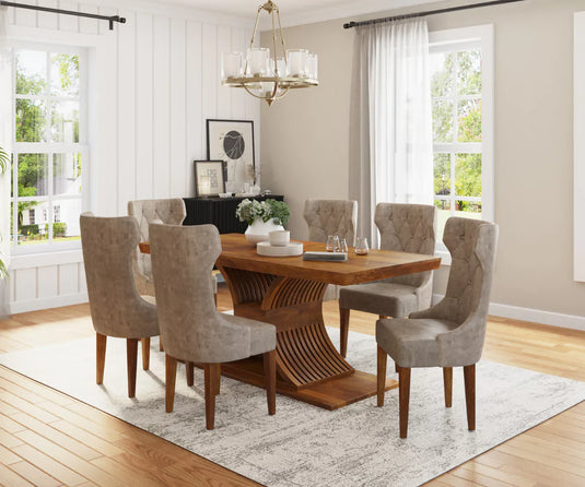 Caelistra Extendable 6-8 Seater Dining Table and Chairs Set.