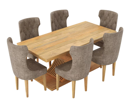 Caelistra Extendable Dining Set (6-8 Seater), Natural Finish.