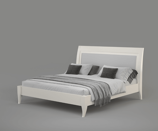 Celestial White Wooden Bed Set | Bedroom Furniture Set, Isometric Mirror Angle.