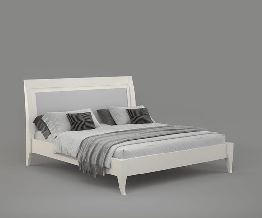 Celestial White Wooden Bed Set | Bedroom Furniture Set, Isometric Angle.