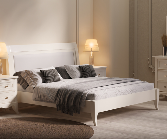 Celestial Solid Wood White Bed