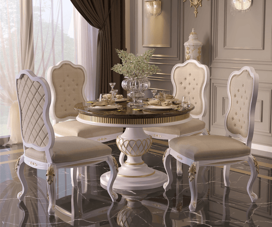 Celestiva Luxury Solid Wood Round Dining Set - White Finish