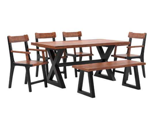 Dravena Dining Table with Bench and 4 Chairs, Isometric View.