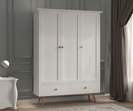 Eluxin White 3 Door Wardrobe | Solid Wood Wardrobe