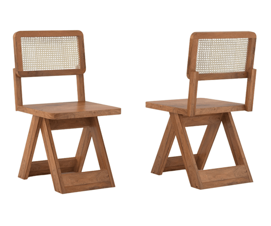Felvian Solid Wood Cane Chair Set of 2