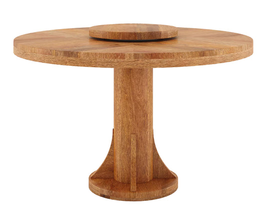 Fexoria 6 Seater Round Dining Table, Front View.Fexoria 6 Seater Round Dining Table with Lazy Susan, Clay Brown Finish.