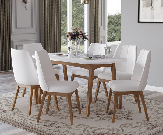 Frostvale Rectangle Solid Wood 6-8 Seater Extendable Dining Set