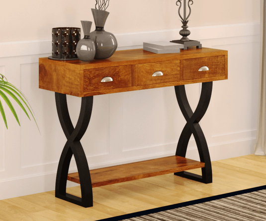 Glimiray Wooden Console Table with Metal Legs | 3 Drawer