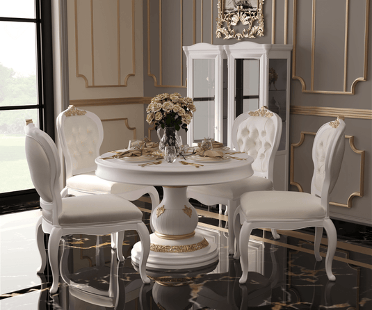 Nyxor Luxury Solid Wood Round Dining Set - White Finish