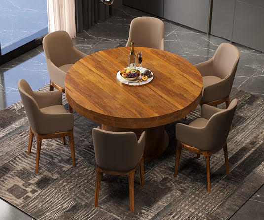 Qindora Solid Wood 6-8 Seater Round Extendable Dining Table Set