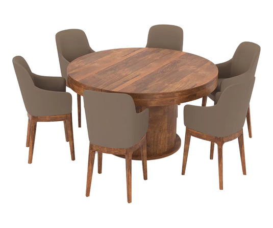 Qindora Solid Wood 6-8 Seater Round Extendable Dining Table Set