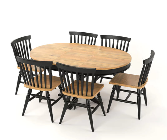 Trivex Round Extendable Dining Set 4 to 6 Seater, Isometric Mirror View.