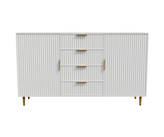 Snug Solid Wood White Sideboard Cabinet, Front View.