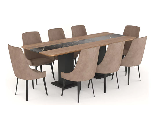 Velorise Solid Wood Large Contemporary 8 Seater Dining Table Set.