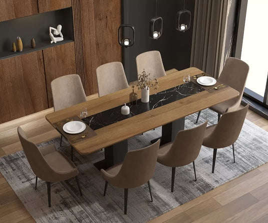 Velorise Solid Wood Large Contemporary 8 Seater Dining Table Set.