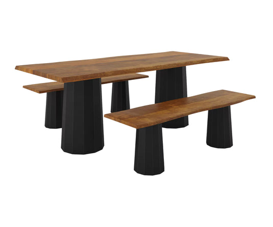 Verdania Dining Table and Bench Set (6 Seater), Dark Brown Finish.