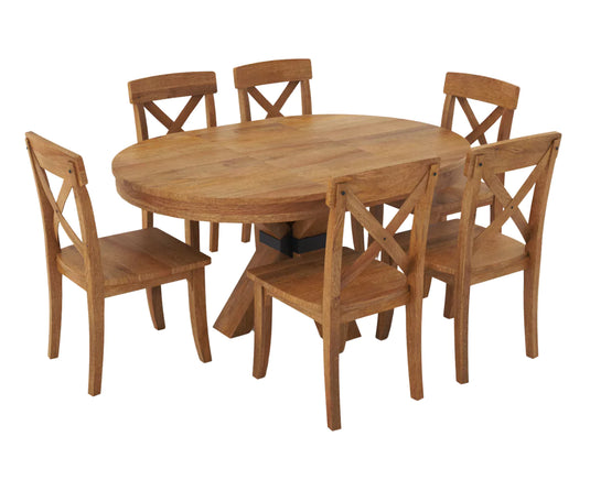 Viston Round Extendable Dining Set, Mocha Finish.