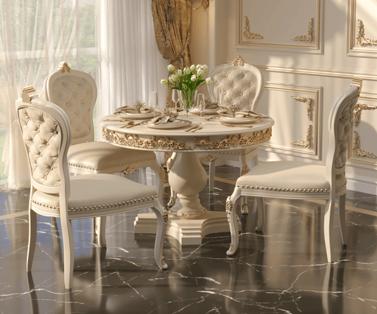 Zyvra Luxury Solid Wood Round Dining Set - Beige Finish