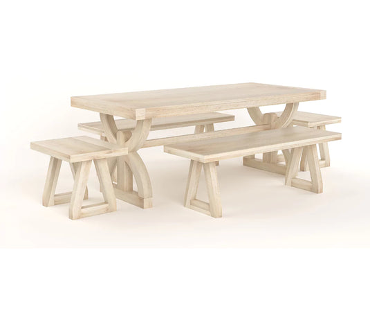 Nexlan Dining Table with Bench Set, Prime White Finish.