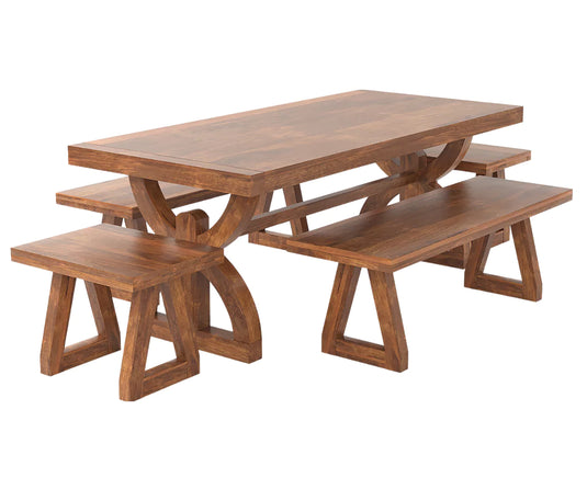 Nexlan Dining Table with Bench Set, Isometric View.