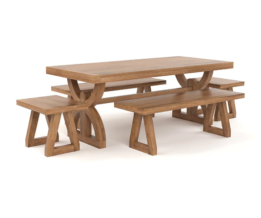 Nexlan Dining Table with Bench Set, Mocha Finish.