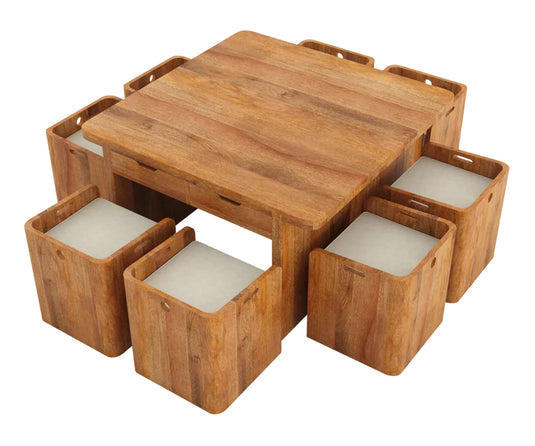 Velorian Large Square Storage Dining Table Set for 8