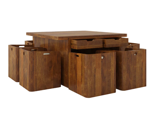 Velorian Large Square Storage Dining Table Set for 8